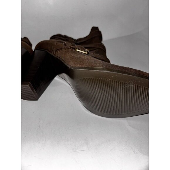 Just Fab Brianne Faux Leather Chunky Heel Ankle Brown Bootie Women 11M Pull On - Picture 9 of 9